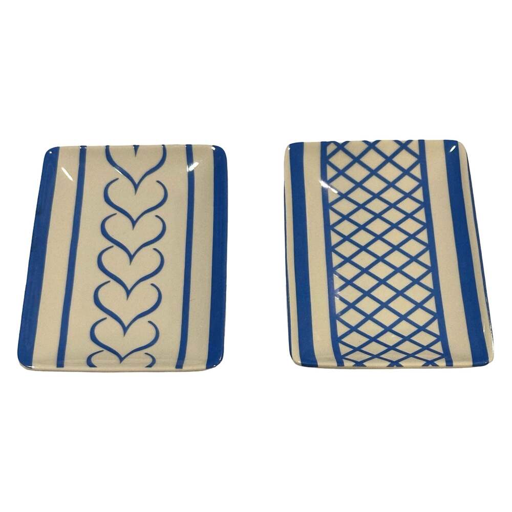 Creative Co-Op Blue and White Ceramic Rectangular Trays Set of 2